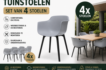 Afbeelding van SET VAN 4 Hamilton Bay Panama Armstoel met grijs pootstel lichtgrijs