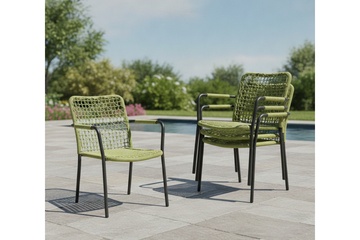 Afbeelding van Set van 4 armstoelen new rope antraciet frame palmgroen rope, nieuw