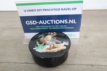 Afbeelding van Ronde zwarte doos met eendenmotief