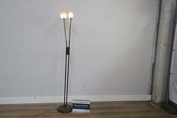 Afbeelding van Staande metalen lamp met twee glazen lampenkappen''
