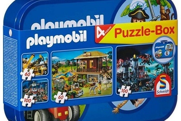 Afbeelding van Playmobil Puzzle-Box 2 x 60, 2 x 100 delig in metalen koffer 21x27,5cm