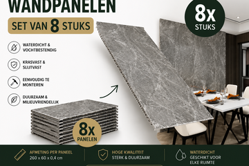 Afbeelding van Set van 8 - SPC wall panel - seamless groove -2600x600mm - color granite matt