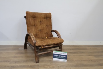 Afbeelding van Vintage bamboe Fauteuil met bruine kussen - Jaren '60