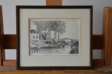 Afbeelding van Ingelijste ets van D. v Wamel: 'Stadsgezicht Weesp' No. 4/25