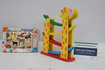 Afbeelding van Houten giraffe knikkerbaan & Puzzel'