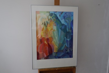 Afbeelding van Kleurrijk abstract schilderij met mensfiguren - Plettenberg