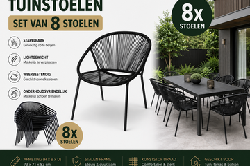 Afbeelding van Ambiance lounge tuinstoel draad zwart set van 8