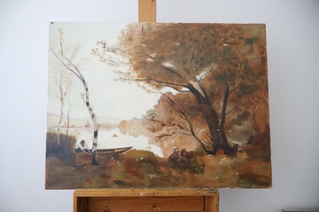 Afbeelding van Olieverfschilderij rivierlandschap - van Doornik