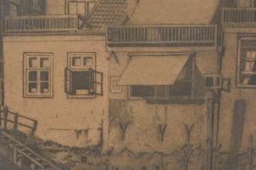 Afbeelding van Ingelijste antieke ets: Stadslandschap