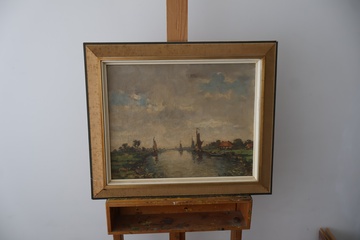 Afbeelding van Schilderij rivier Aanzicht met boten