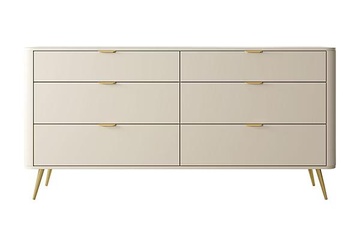 Afbeelding van Ovale ladekast met 6 laden, beige van kleur, 172 cm breed