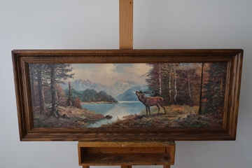 Afbeelding van Schilderij met hert en landschap