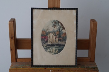 Afbeelding van Ingelijste aquarel van een landschap'