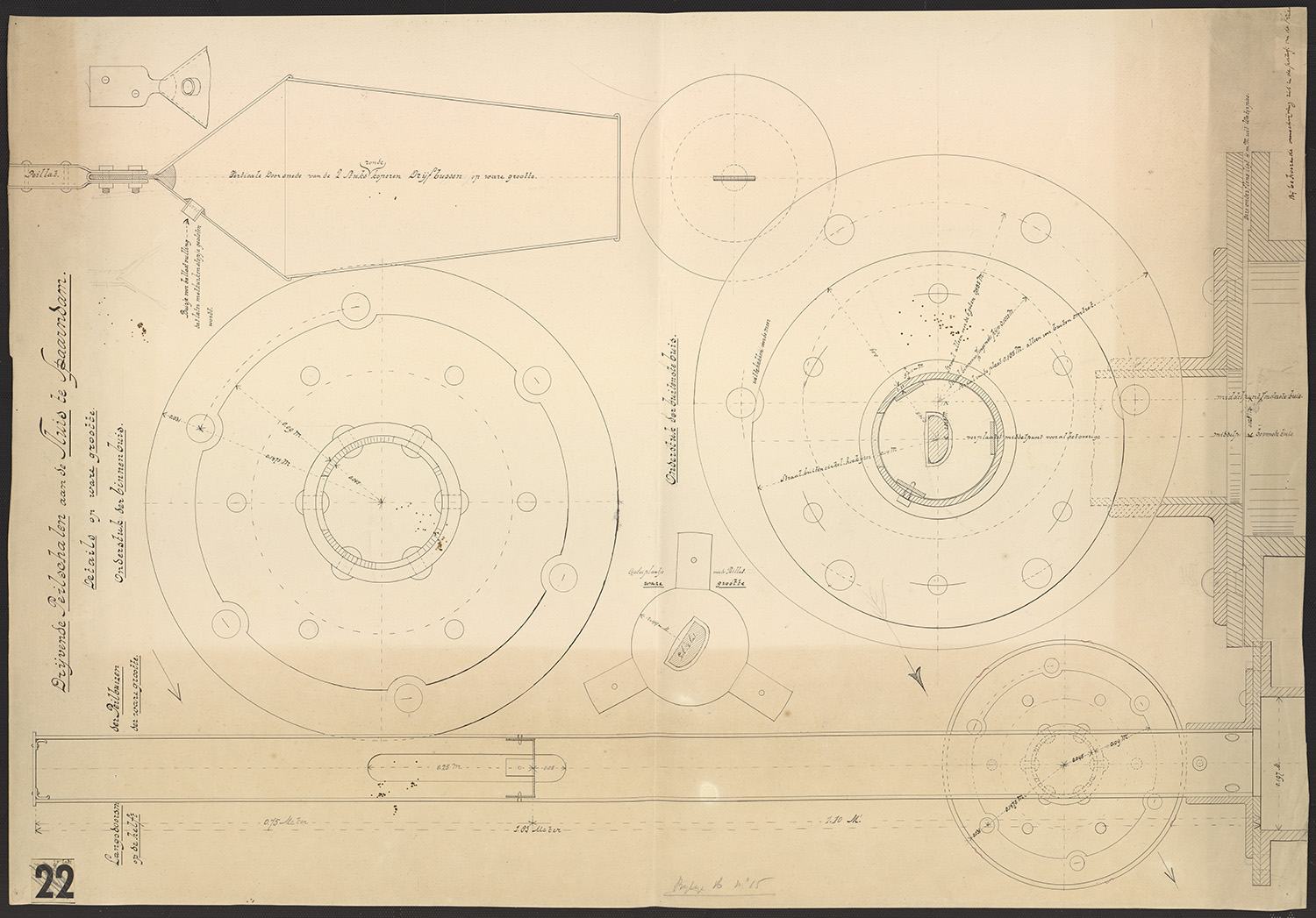 Afbeelding 3. Detailtekening van drijvende peilschalen aan de Grote Sluis te Spaarndam, 1897 (B-0913-012).