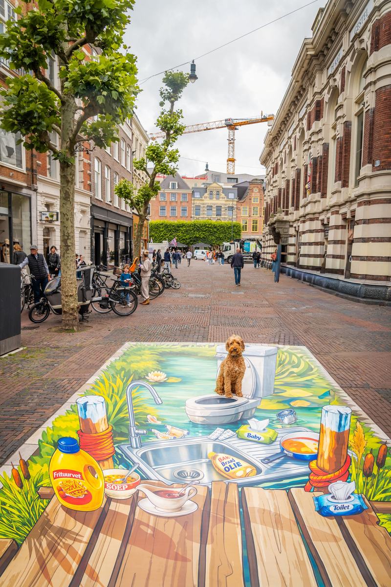 3D-tekening in Haarlem hond in de pot