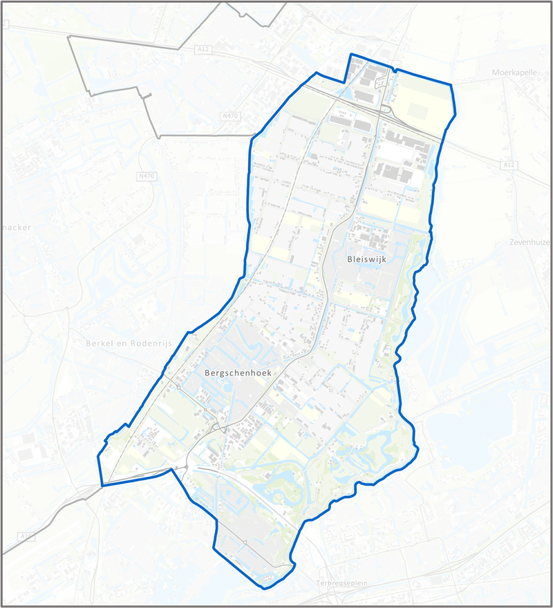 Figuur 1, overzichtskaart van het peilbesluitgebied polder Bleiswijk c.a.