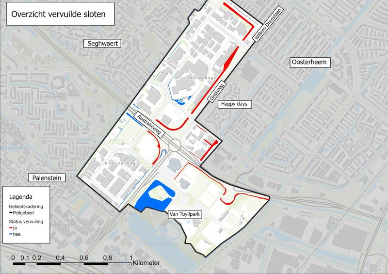 Kaart vervuilde sloten Zoetermeer