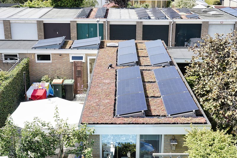 Groen dak met zonnepanelen