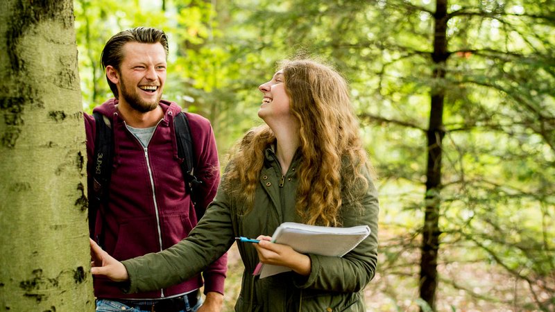 Studenten Bos- en Natuurbeheer bestuderen boom