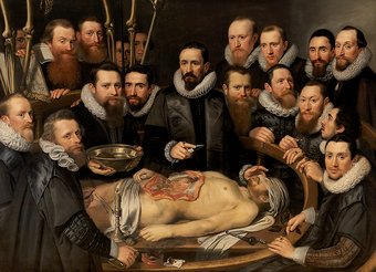 De Anatomische les van dr. Willem van der Meer, Michiel Jansz. van Mierevelt, 1617. Delft, Museum Prinsenhof. Schenking van de Reinier de Graaf Groep