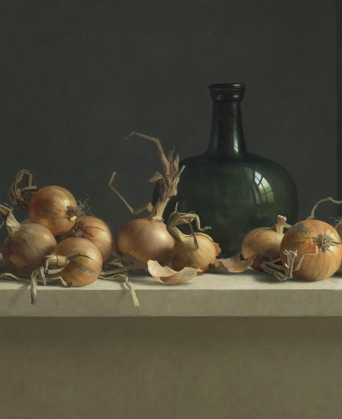 Uienstilleven met grote fles, Henk Helmantel