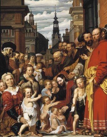 Werner van den Valckert, Laat de kinderen tot mij komen: Michiel Poppen en zijn familie.
1620/1620. Collectie Museum Catharijneconvent