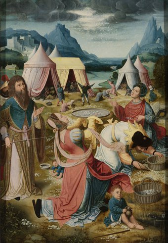 De mannaregen (rechter paneel), Antwerpen, ca. 1510-1520. Collectie Rijksmuseum Amsterdam.