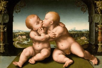 Christus en Johannes de Doper als kinderen, Atelier Joos van Cleve (1525-1529). Collectie Museum Catharijneconvent