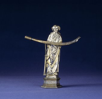 Reliekhouder in de vorm van Sint-Laurentius, met een rib, Rijnland, 1490-1500, Museum Catharijneconvent