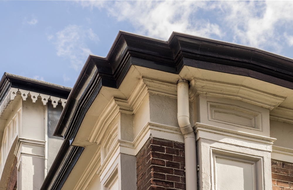 Detail gepleisterde plint en kroonlijst dubbel woonhuis - 2016

