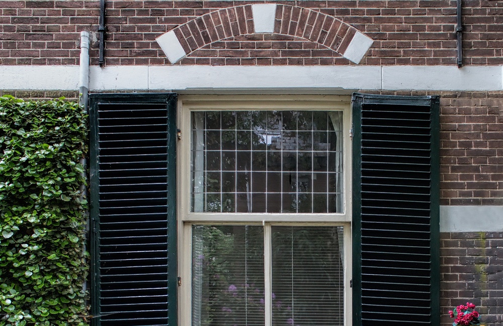 Detail raam met gepleisterde sierbanden en segmentbogen - 2016