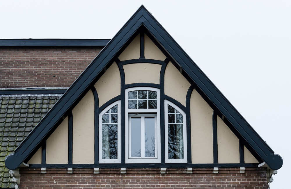 Detail met pseudovakwerk Voormalig pension Horsting - 2016