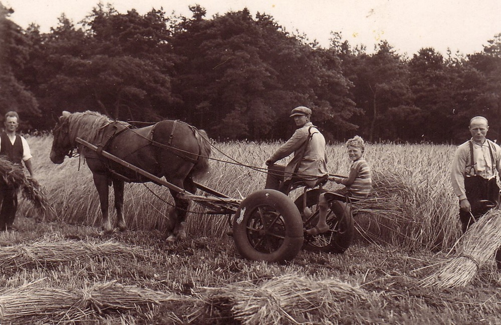 Boerderij "t Veentje, Harderwijkerweg 87. B.J. Braakman werkt op het land.