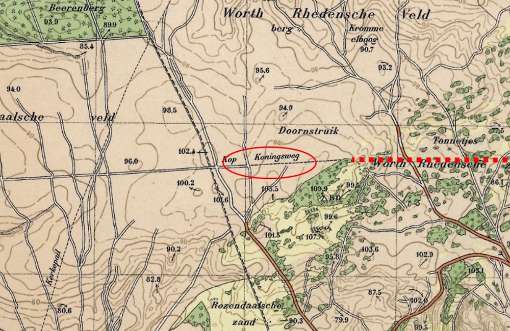 Kaartje uit 1935 met Koningsweg (Rijksw Arnhem-Apeldoorn - Carolinahoeve