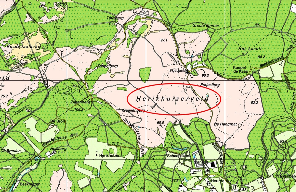 Kaart uit 2000 met Herikhuizerveld