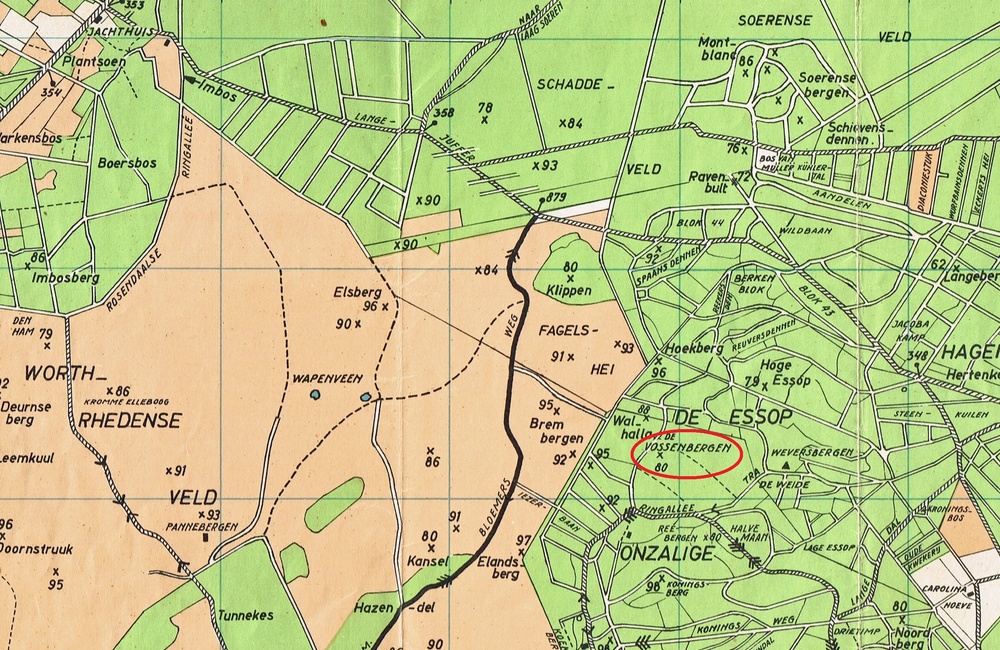 Kaartje uit 1935 met Vossenbergen