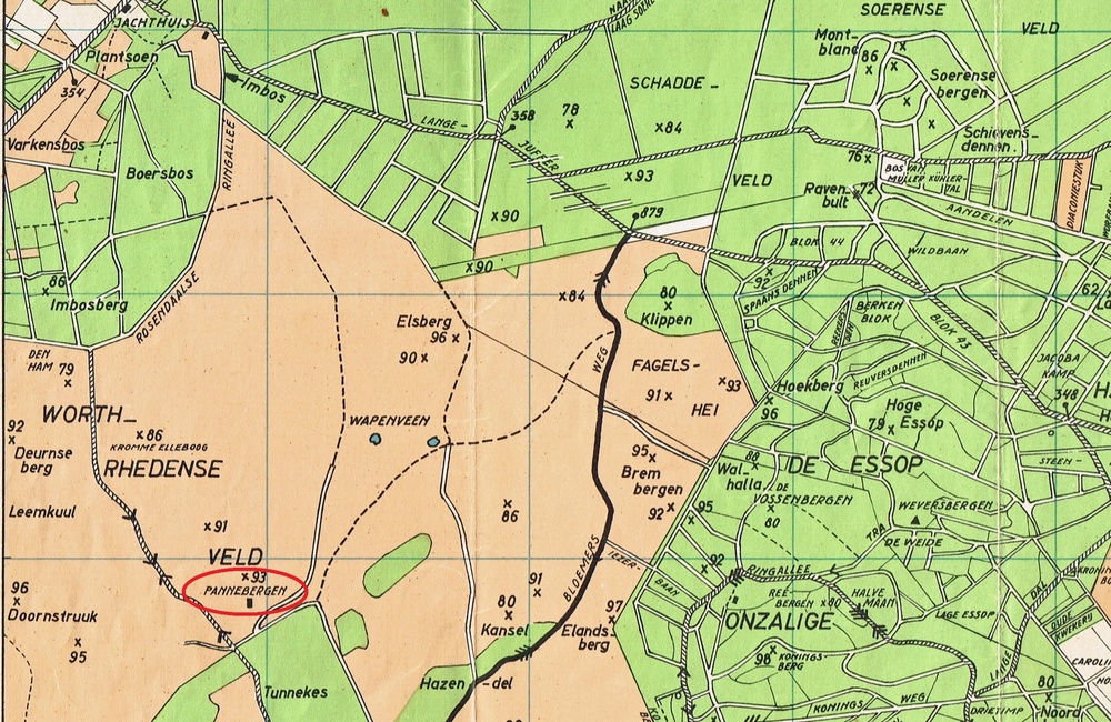 Kaartje uit 1935 met Pannebergen