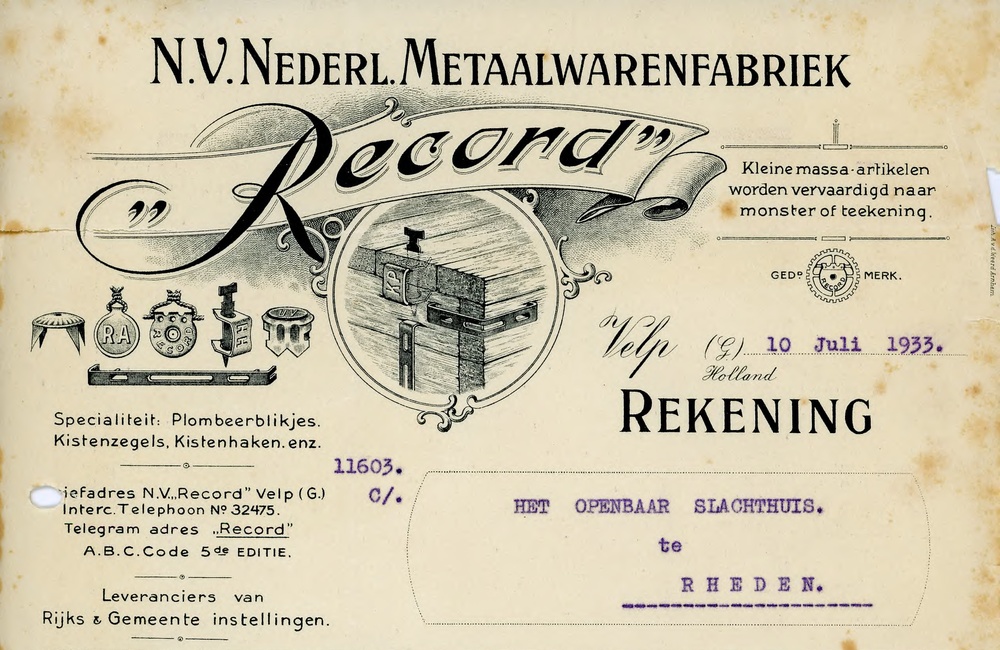 Opschrift van een rekening
