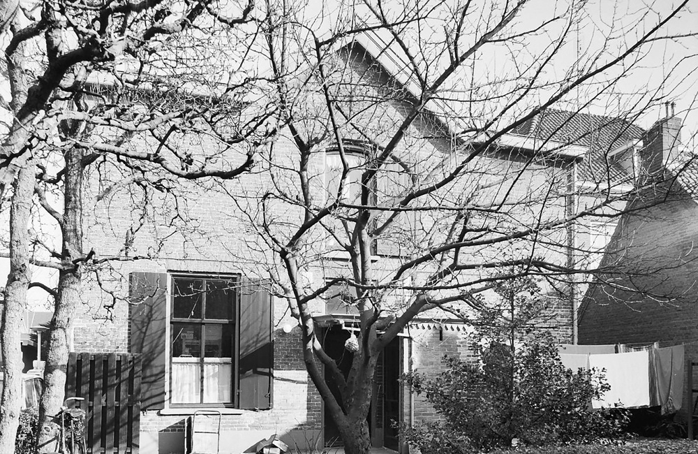 Achtergevel  Dubbel winkelpand, Emmastraat 10-12 (1980)