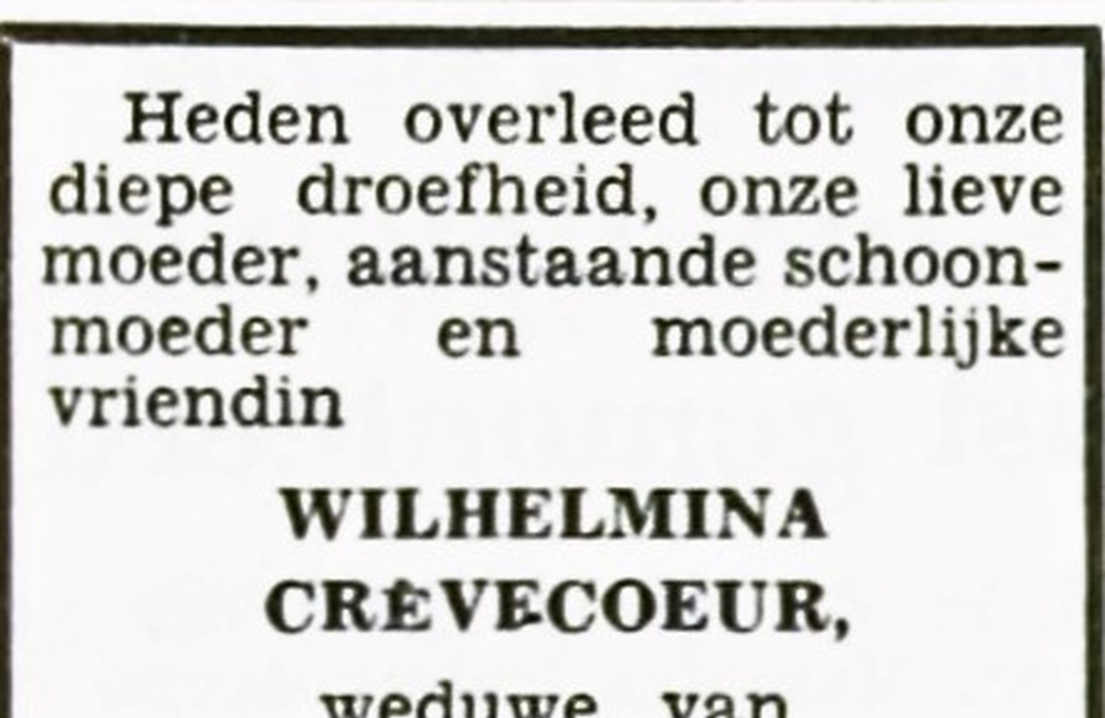 Overlijdensadvertentie weduwe van E.G. Langemeijer