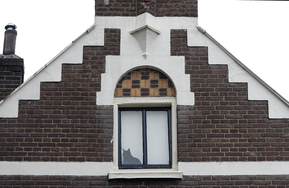 Venster met segmentbogen met metselmozaiëk 2016