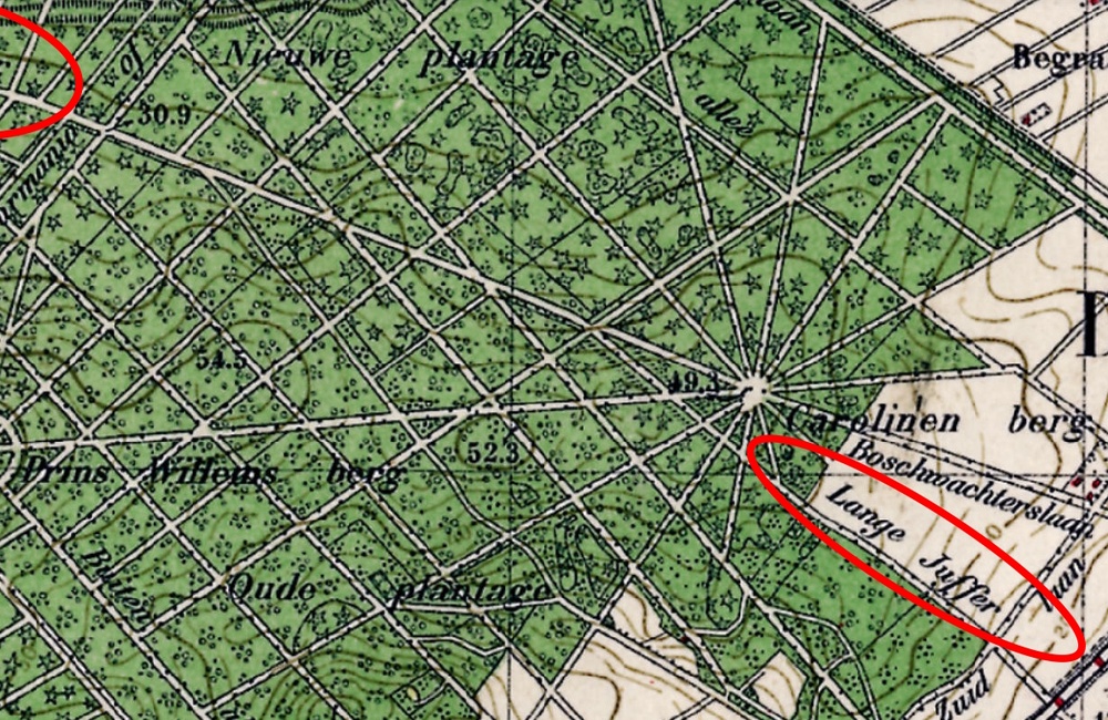 Kaartje uit 1935 met Lange Juffer oostzijde